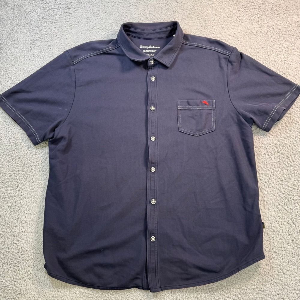 Tommy Bahama IslandZone Supima Cotton Shirt Mens XL Navy Blue Short Sleeve 11146
